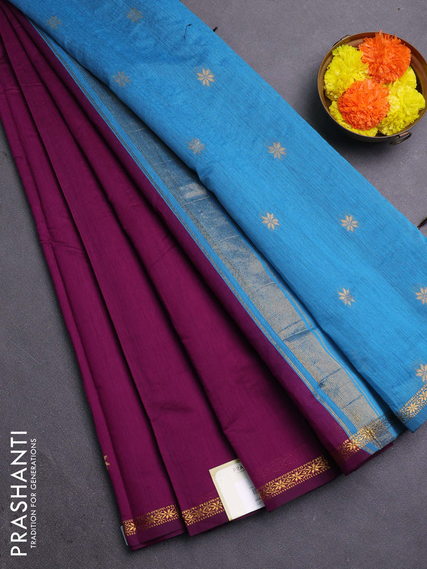 Purple & Blue Semi Maheshwari Cotton - Buttas