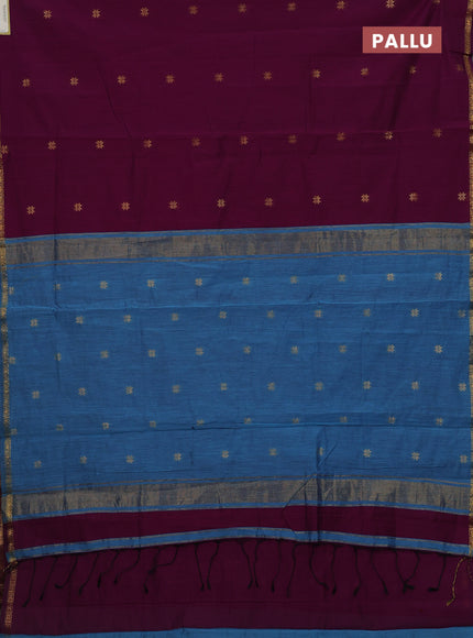 Purple & Blue Semi Maheshwari Cotton - Buttas