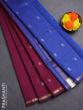 Magenta Pink & Blue Semi Maheshwari Cotton - Buttas