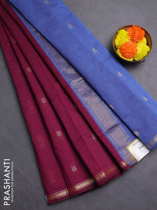 Magenta Pink & Blue Semi Maheshwari Cotton - Buttas