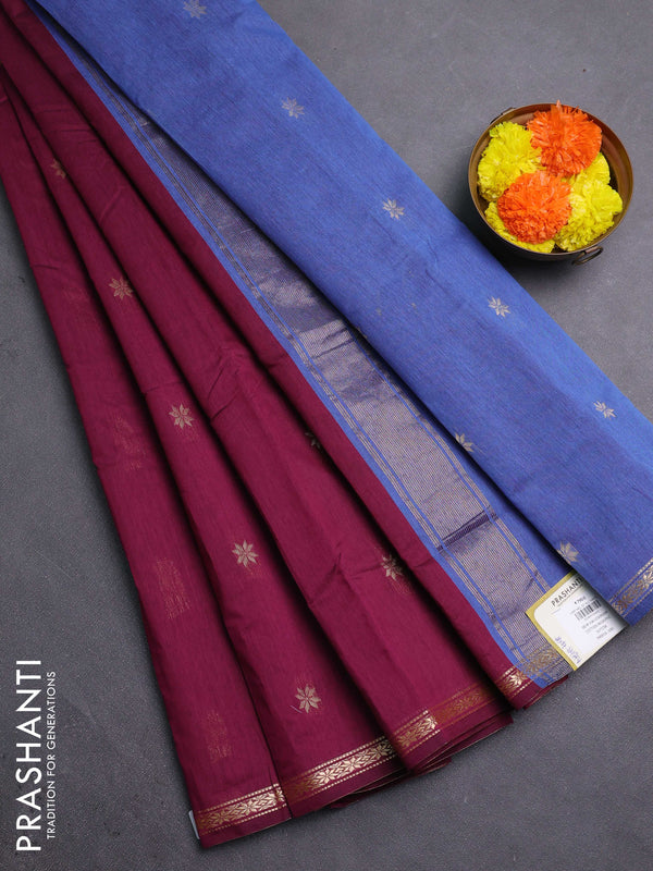 Magenta Pink & Blue Semi Maheshwari Cotton - Buttas