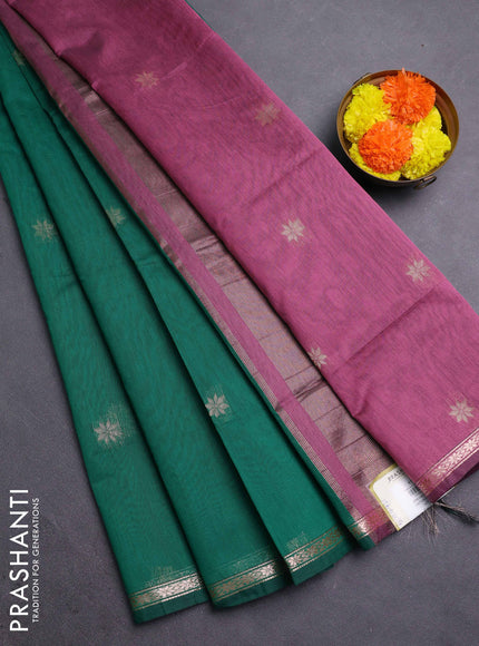 Green & Mauve Pink Semi Maheshwari Cotton - Buttas
