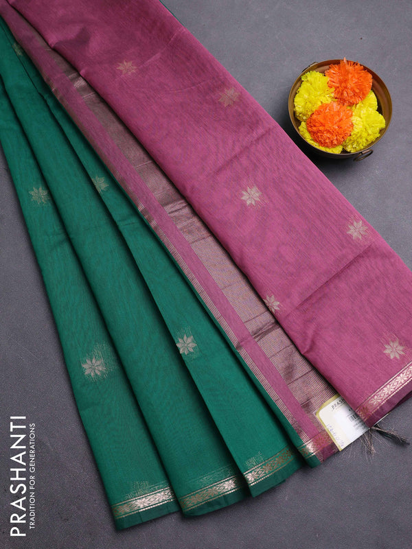 Green & Mauve Pink Semi Maheshwari Cotton - Buttas