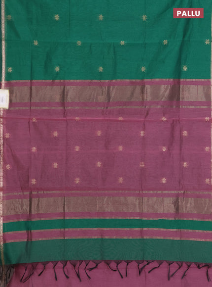 Green & Mauve Pink Semi Maheshwari Cotton - Buttas
