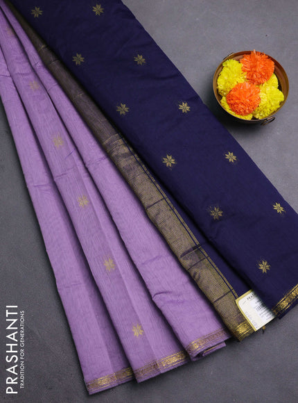 Pastel Purple & Navy Blue Semi Maheshwari Cotton - Buttas