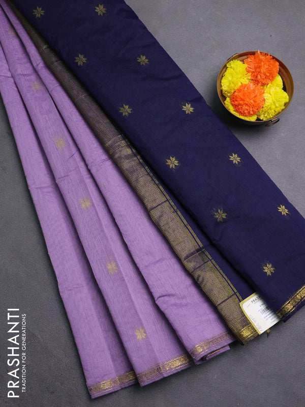 Pastel Purple & Navy Blue Semi Maheshwari Cotton - Buttas