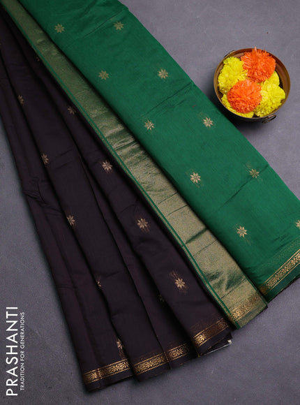 Coffee Brown & Green Semi Maheshwari Cotton - Buttas