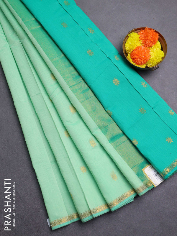 Teal Green & Green Semi Maheshwari Cotton - Buttas