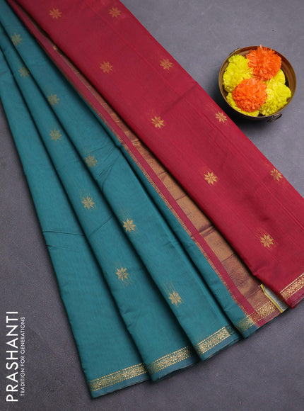 Green & Maroon Semi Maheshwari Cotton - Buttas