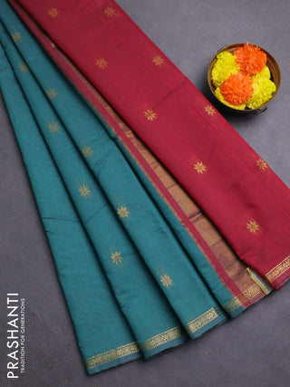 Green & Maroon Semi Maheshwari Cotton - Buttas