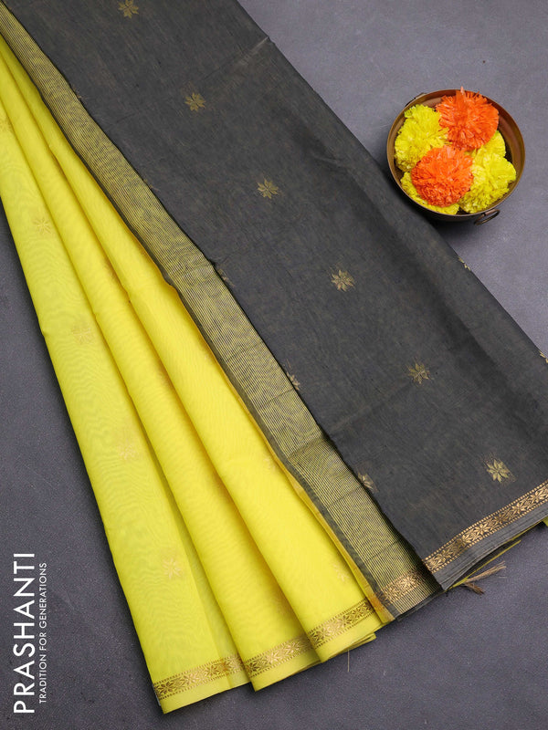 Pale Yellow & Grey Semi Maheshwari Cotton - Buttas