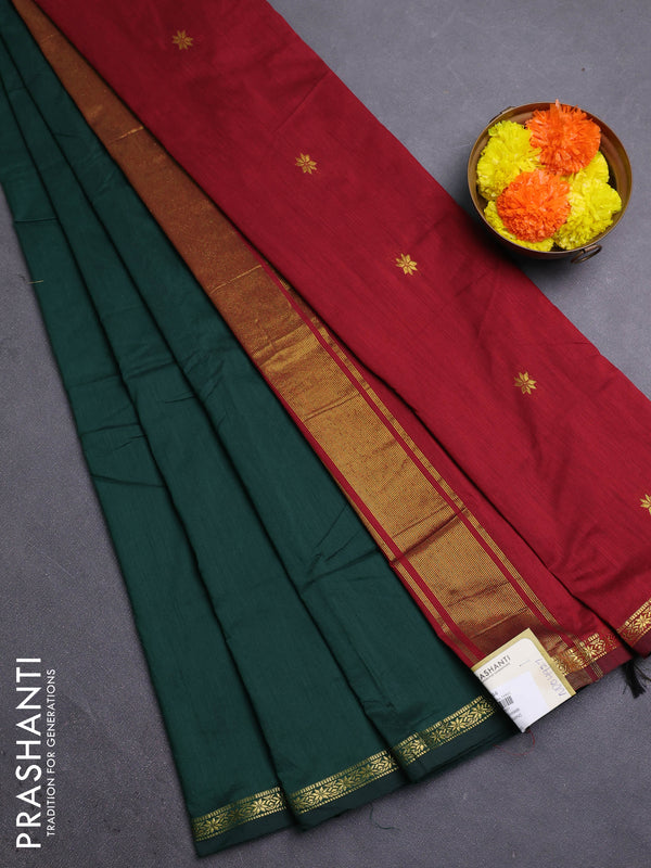 Bottle Green & Maroon Semi Maheshwari Cotton - Buttas