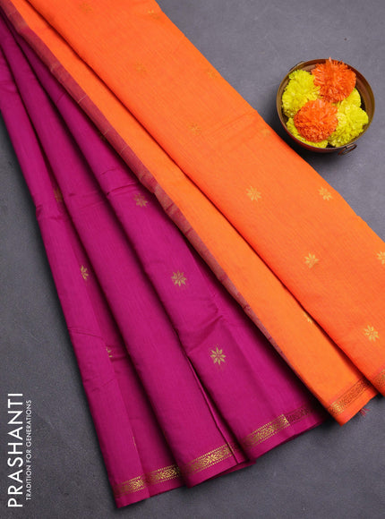 Magenta Pink & Orange Semi Maheshwari Cotton - Buttas