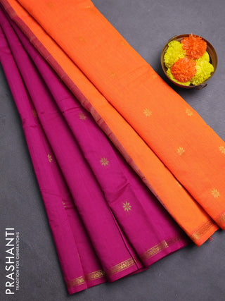 Magenta Pink & Orange Semi Maheshwari Cotton - Buttas