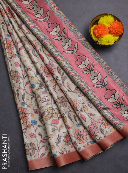 Beige & Pink Semi Tussar Saree
