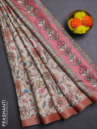 Beige & Pink Semi Tussar Saree