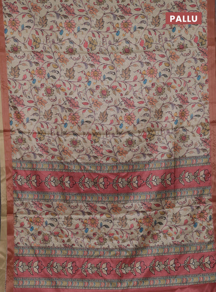 Beige & Pink Semi Tussar Saree