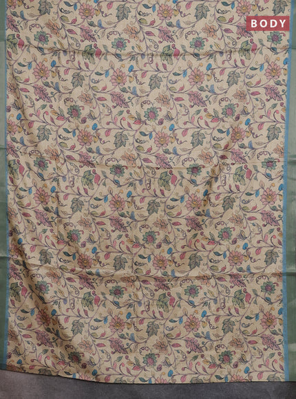 Beige & Teal Blue Semi Tussar Saree