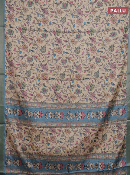 Beige & Teal Blue Semi Tussar Saree