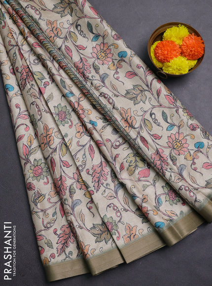 Beige & Pastel Green Semi Tussar Saree