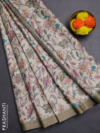 Beige & Pastel Green Semi Tussar Saree