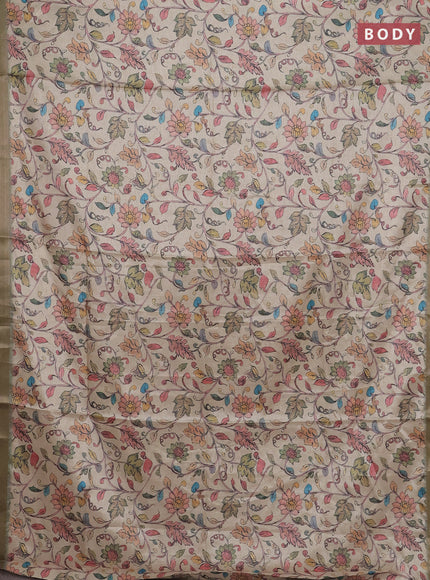 Beige & Pastel Green Semi Tussar Saree