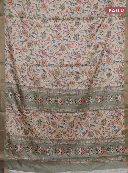 Beige & Pastel Green Semi Tussar Saree