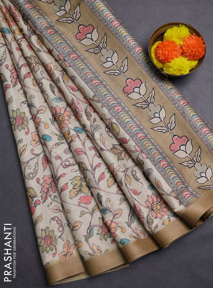 Beige & Peach Semi Tussar Saree
