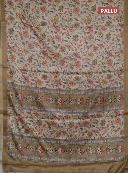 Beige & Peach Semi Tussar Saree