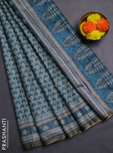Teal Blue Semi Tussar Saree