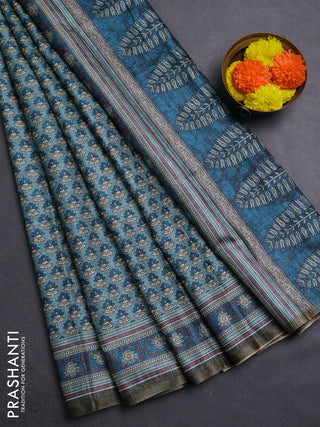 Teal Blue Semi Tussar Saree