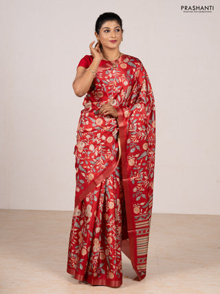 Red Semi Tussar Saree
