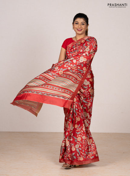 Red Semi Tussar Saree