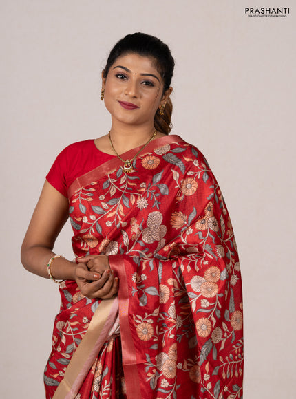 Red Semi Tussar Saree