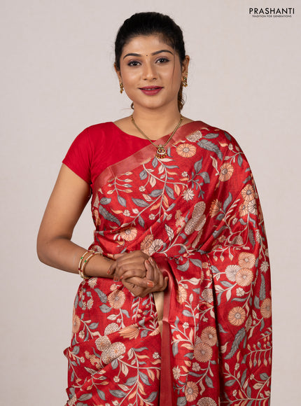 Red Semi Tussar Saree