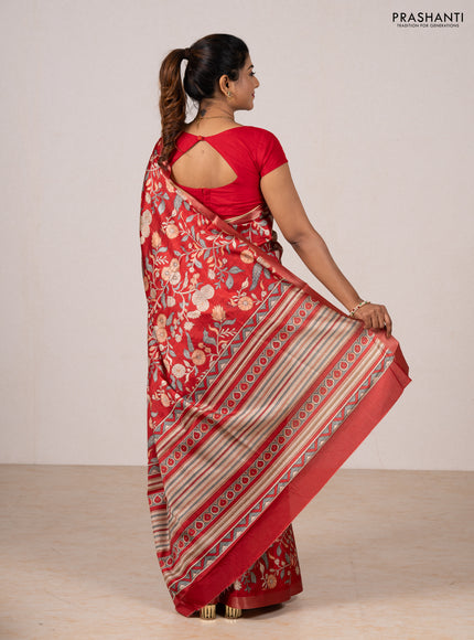 Red Semi Tussar Saree