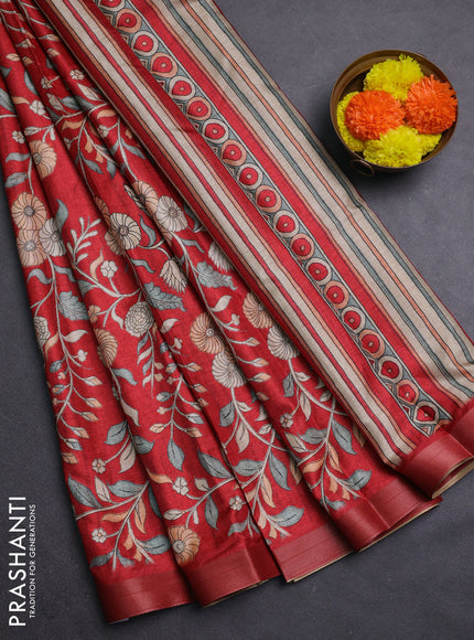 Red Semi Tussar Saree