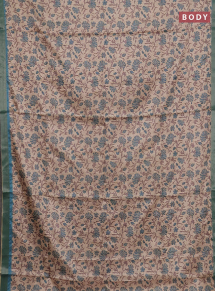 Beige & Teal Blue Semi Tussar Saree