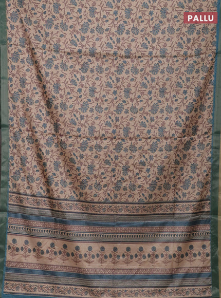 Beige & Teal Blue Semi Tussar Saree