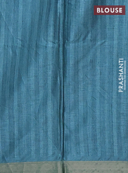 Beige & Teal Blue Semi Tussar Saree