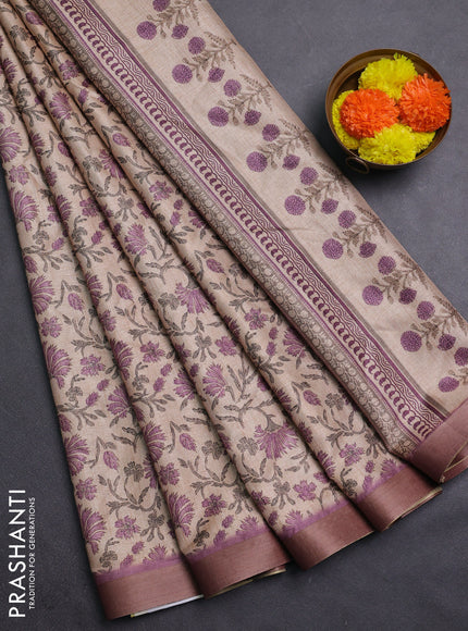 Beige & Lavender Semi Tussar Saree