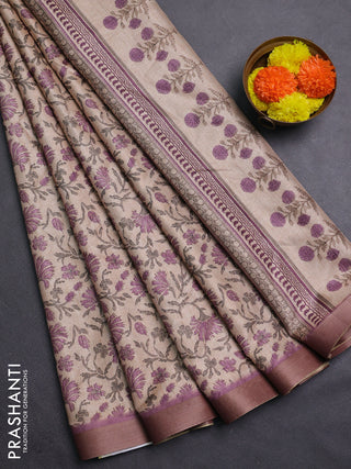 Beige & Lavender Semi Tussar Saree