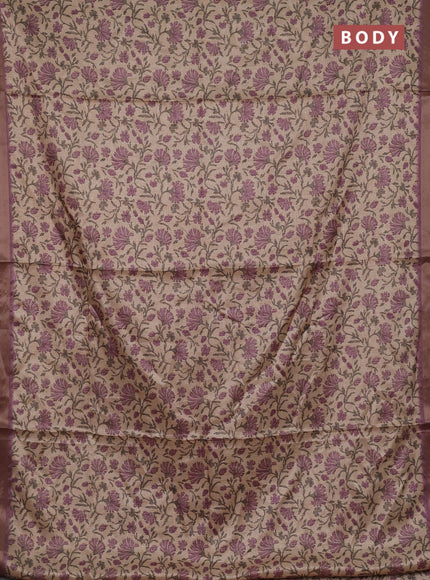 Beige & Lavender Semi Tussar Saree