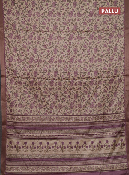 Beige & Lavender Semi Tussar Saree