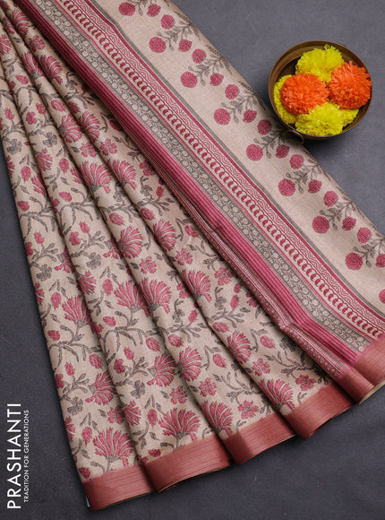 Beige & Pink Semi Tussar Saree