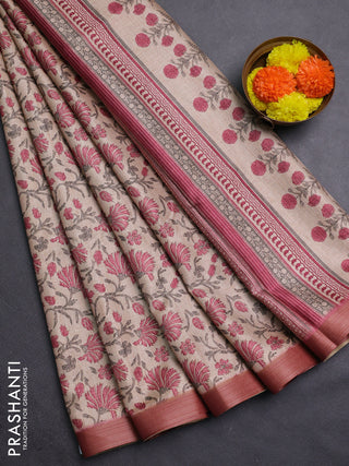 Beige & Pink Semi Tussar Saree