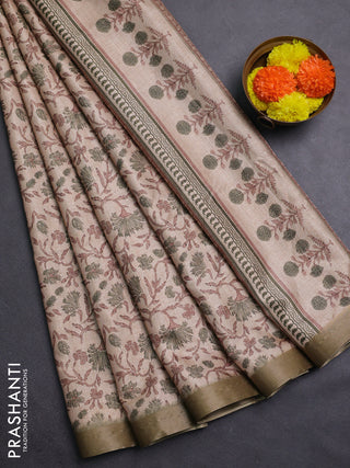 Beige & Green Semi Tussar Saree