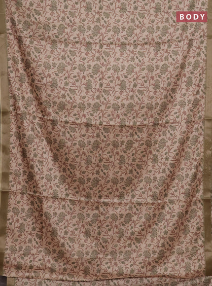 Beige & Green Semi Tussar Saree