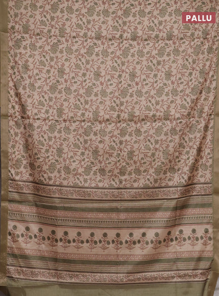 Beige & Green Semi Tussar Saree
