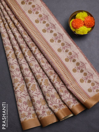 Beige & Mustard Yellow Semi Tussar Saree
